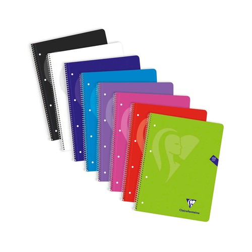 Cuaderno A4 cuadrícula 5x5, 120 hojas de 90 gramos, tapa de polipropileno, colores surtidos, CLAIREFONTAINE.