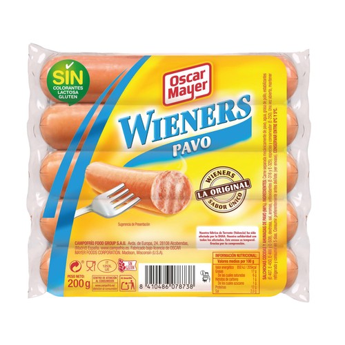 OSCAR MAYER Salchichas cocidas de pavo, sin gluten y con sabor ahumado 200 g.