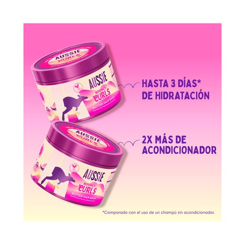 AUSSIE Bouncy curls Mascarilla capilar hidratante y acondicionadora, para cabellos rizados o con ondas 500 ml.