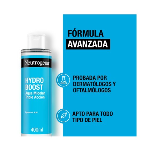 NEUTRÓGENA Hydro boost Agua micelar con ácido Hialurónico y triple acción 2 x 400 ml.