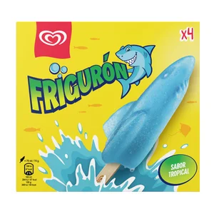 FRIGURÓN de Frigo Polo de agua sabor piña y pera con forma de tiburón 4 x 70 ml.