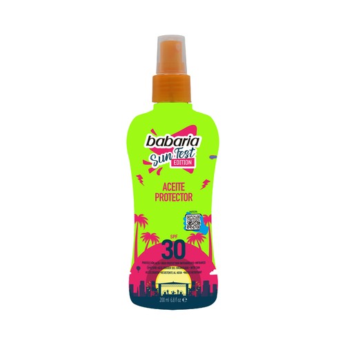 BABARIA Sun fest Aceite solar protector e hidratante con FPS 30 (alto) 200 ml.