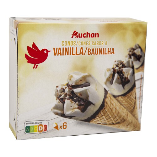 AUCHAN Cono de helado de vainilla 6 x 120 ml. Producto Alcampo