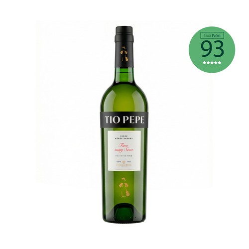 Vino fino extra seco con denominación de origen Jerez TIO PEPE botella de 75 cl.