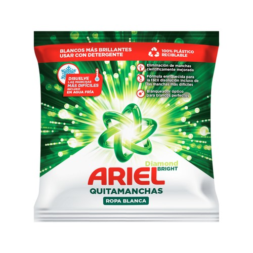ARIEL Diamond bright Quitamanchas para ropa blanca, apto incluso en agua fría 150 g.