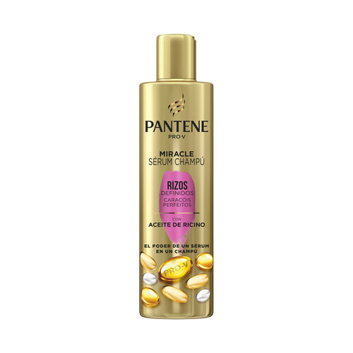 PANTENE Champú con aceite de ricino para cabellos rizados, secos y apagados PANTENE Miracle rizos 225 ml.
