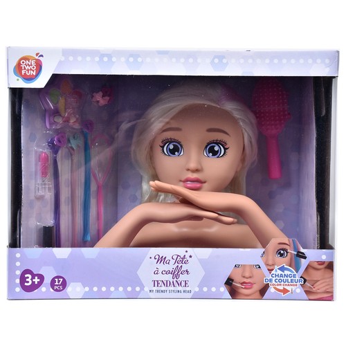 Busto Maquillaje Cambia de Color 29,5cm Cabeza de muñeca para pintar y peinar +3 Años ONE, TWO FUN