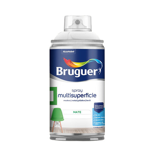 Esmalte acrílico en spray de color blanco mate permanente, 0,3 litros BRUGUER.