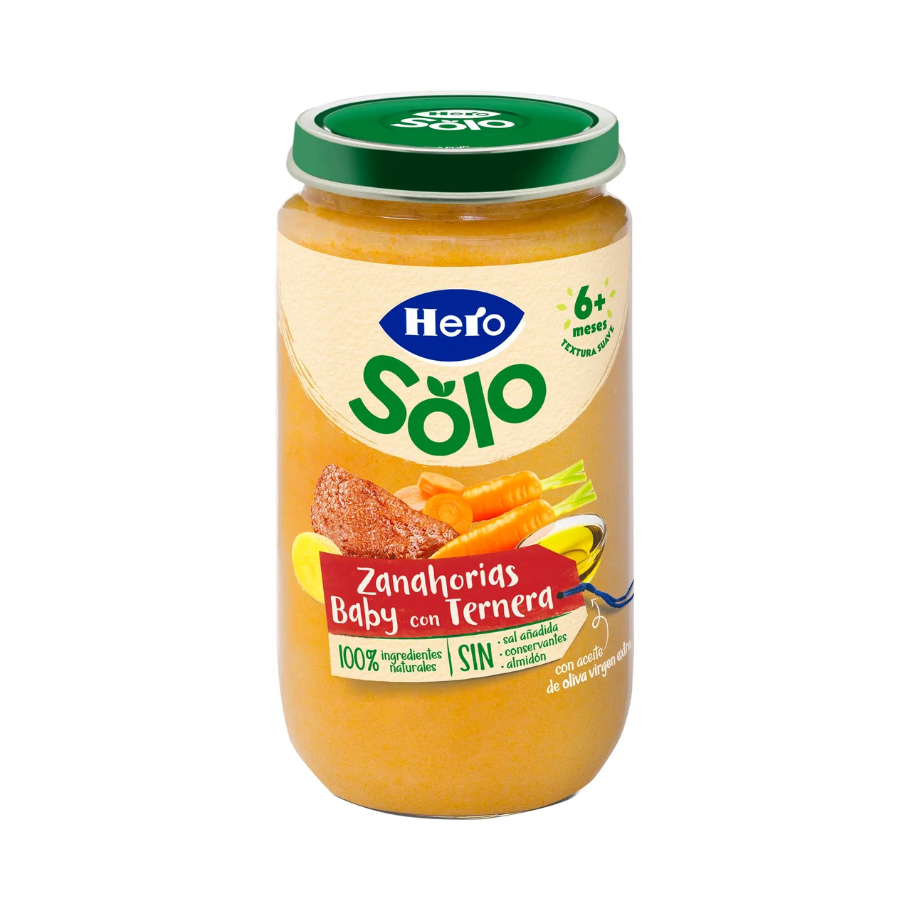 Solo Tarrito de zanahorias baby con ternera (textura suave), a partir de 6 meses 235 g.
