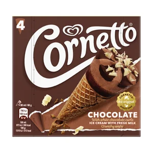 CORNETTO de Frigo Cono de chocolate con helado de chocolate con virutas de chocolate blanco 4 x 90 ml.