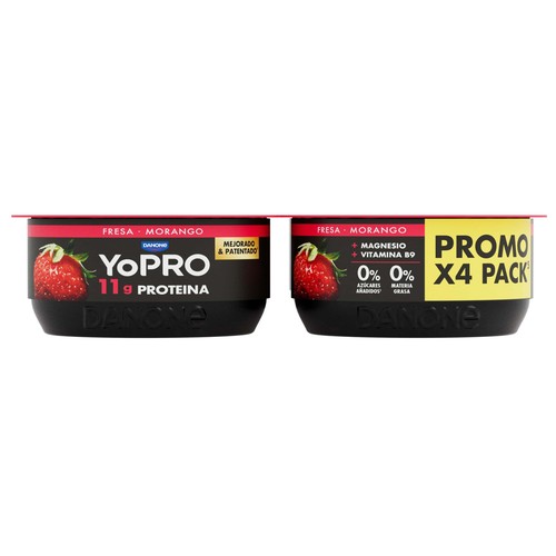 YOPRO de Danone Leche fermentada desnatada con fresa y alto contenido en proteina 4 x 120 g.