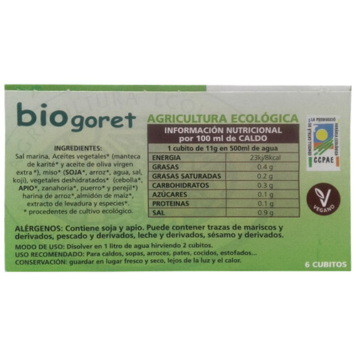 BIOGORET Caldo de Verduras ecológico BIOGORET 6 uds x 66 g.