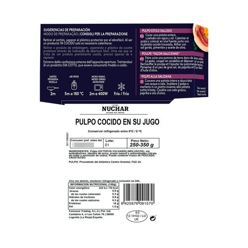 NUCHAR Pulpo cocido en su jugo 4 patas 250g