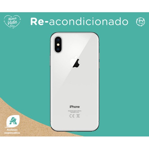 Apple iPHONE X silver (REACONDICIONADO), A11, 256GB, 2436 x 1125px, 12 Mpx, iOS 11.