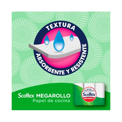 SCOTTEX Megarollo Papel de cocina resistente y super absorvente 3 uds.