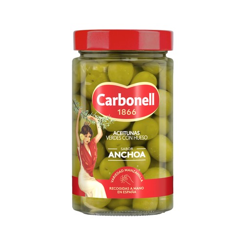 CARBONELL Aceitunas sabor anchoa tarro de 400gr