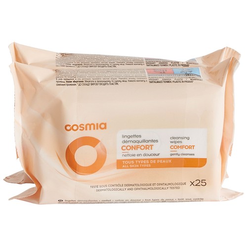 COSMIA Toallitas desmaquillantes suavizantes para todo tipo de pieles COSMIA 2 x 25 uds.