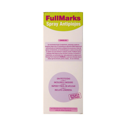 FULL MARKS Spray contra piojos y liendres incoloro e inodoro FULL MARKS 150 ml.