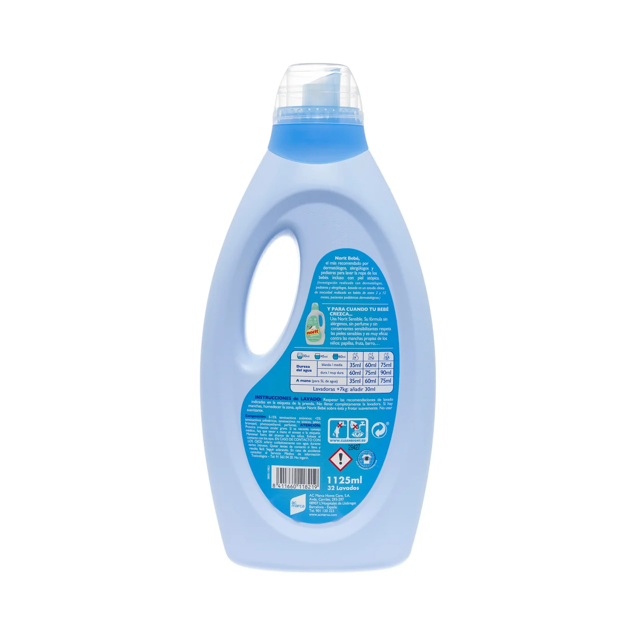 Detergente bebe sin alérgenos para pieles sensibles o atópicas 32 lav. 1125 ml.