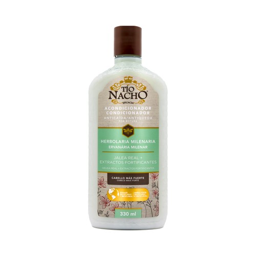 TIO NACHO Herbolaria milenaria Acondicionador fortificante y anticaida por rotura, con jalea real y extractos fortificantes 330 ml.