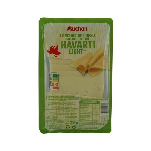 Queso en lonchas Havarti Light PRODUCTO ALCAMPO, 200 g.