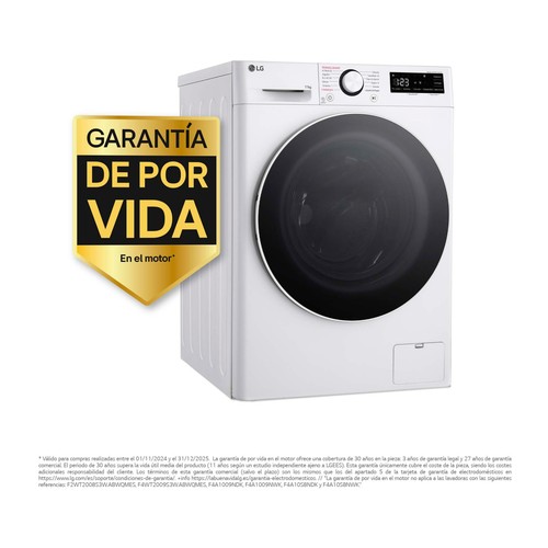 Lavadora LG F4WR6011A0W 11KG, clasificación energética: A, 1400RPM, H: 85cm, A: 60cm, F: 56,5cm.