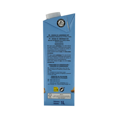 PRODUCTO ALCAMPO Bebida de almendras con alto contenido de vitaminas A, D y B12 y calcio PRODUCTO ALCAMPO 1 l.