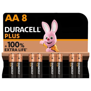 Pack de 8 pilas alcalinas AA, LR06, 1,5V, DURACELL Plus.