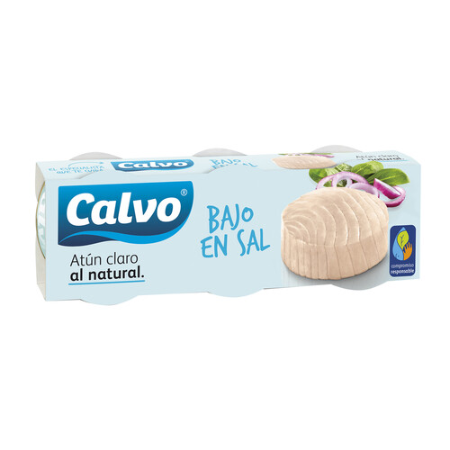 CALVO Atún claro al natural sin aceite con contenido reducido en sal lata 56 g. pack de 3 uds.