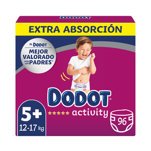 DODOT Pañal talla 5+ para bebés de 12 a 17 kilogramos DODOT Activity 96 uds.