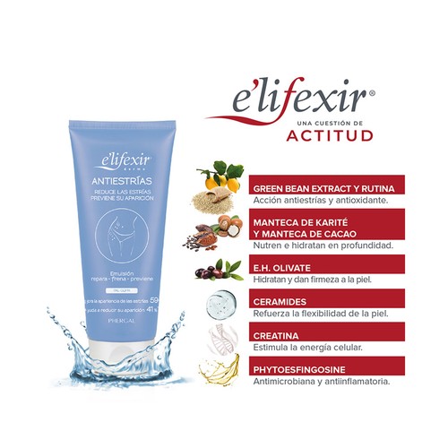 E"LIFEXIR Emulsión antiestrías que repara, frena y previene las mismas E"LIFEXIR Antiestrías 200 ml.