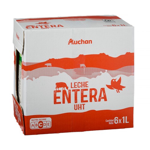 AUCHAN Leche entera de vaca 6 x 1 l Producto Alcampo.
