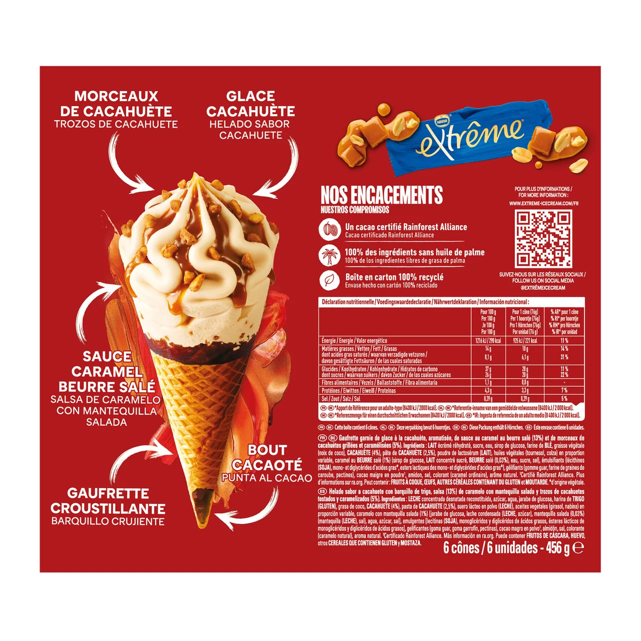 De Nestle Conos de helado de cacahuete con caramelo salado 6 x 120 ml.