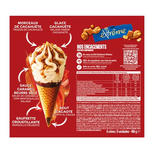 EXTRÊME de Nestle Conos de helado de cacahuete con caramelo salado 6 x 120 ml.