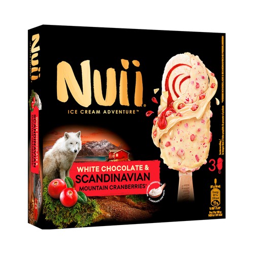 NUII Bombón de helado crema queso mascarpone con salsa de arándanos de las montañas escandinavas y chocolate blanco 3 x 90 ml.