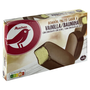 Imagen de AUCHAN Bombón helado de vainilla recubierto de chocolate con leche 4 x 120 ml. Producto Alcampo