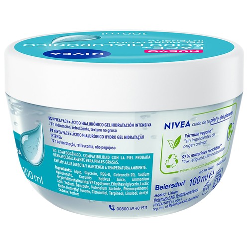 NIVEA Face+ Crema facial hidratanción intensa (hasta 72 horas), con ácido Hialurónico 100 ml.