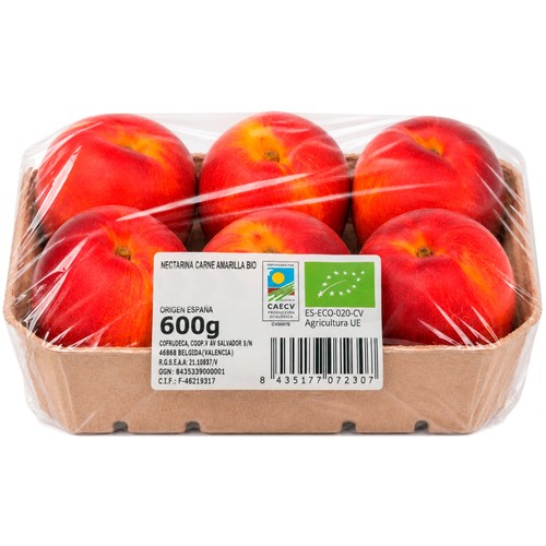 Nectarinas ecológicas, bandeja 600 g.