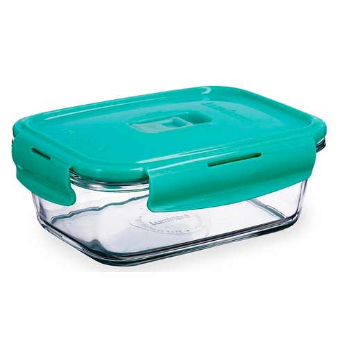 Taper hermético de vidrio rectangular de 82 cl, color turquesa, ADI HOGAR Y HOSTELERÍA IBERIA.