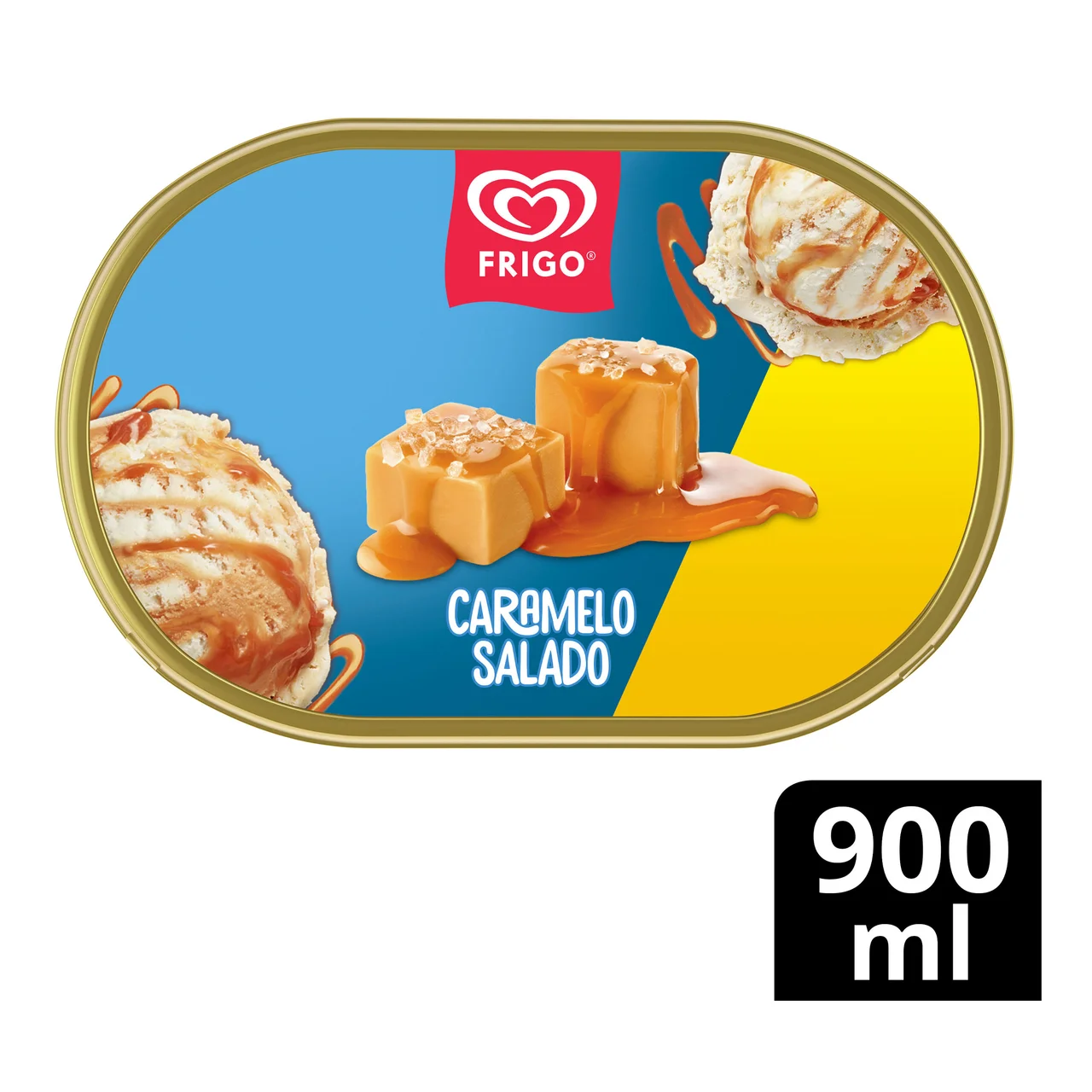 Tarrina de helado de nata con salsa y trocitos de caramelo 900 ml.