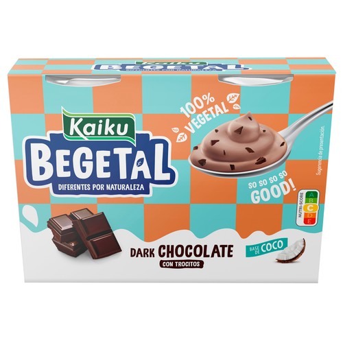 KAIKU Postre 100% vegetal a base de coco con trocitos de chocolate negro Begetal 4 x 80 g.