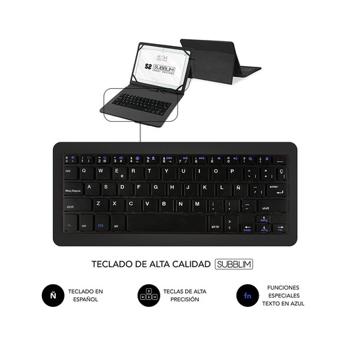 Funda para tablet 10,1" con teclado SUBBLIM Keytab Pro, conexión Micro Usb y Tipo C, función soporte, cierre magnético.