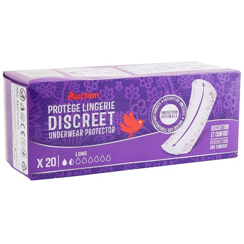PRODUCTO ALCAMPO Salvaslips discreet largos, con forma anatómica 20 uds.