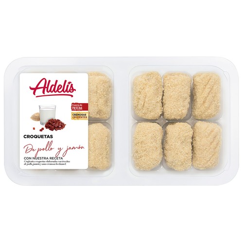 Croquetas con trocitos de pollo, jamón y cremosa bechamel ALDELÍS 12 uds.