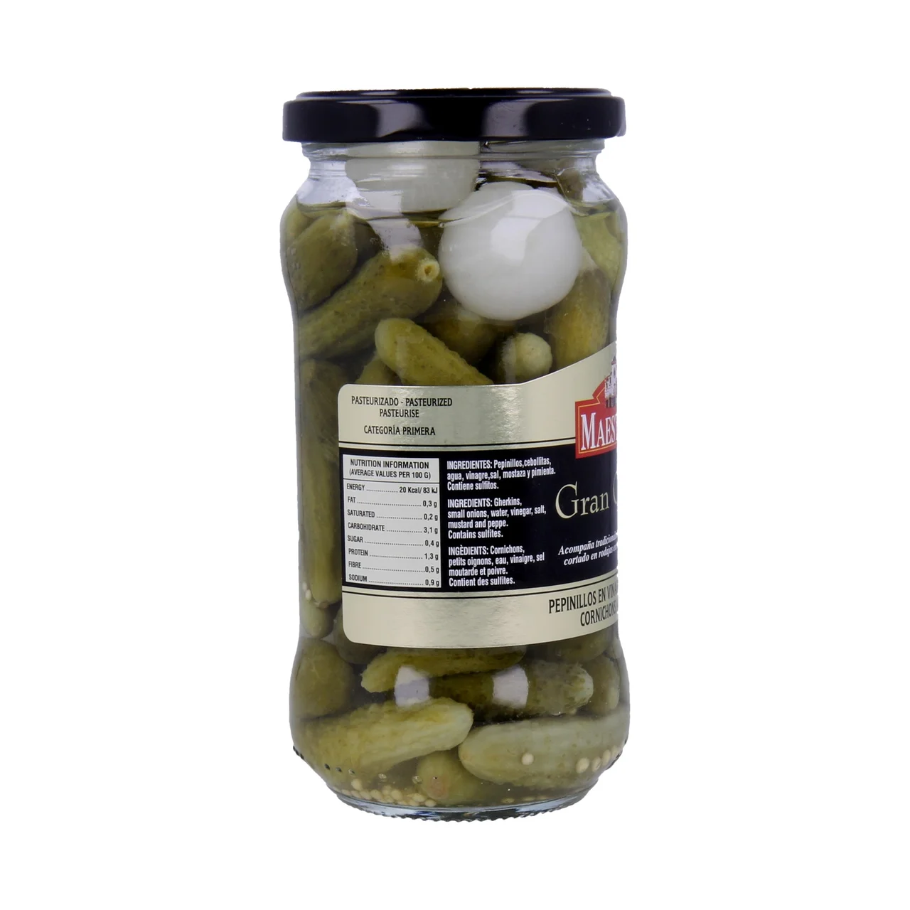 Pepinillos pequeños en vinagre frasco de 180 g.