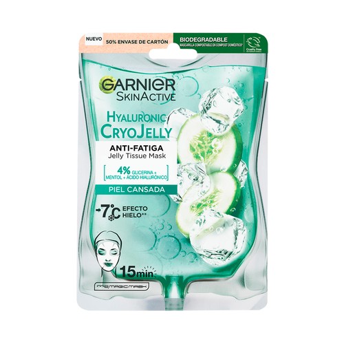 GARNIER Skin active Mascarilla facial efecto hielo y acción anti-fatiga, para pieles cansadas.