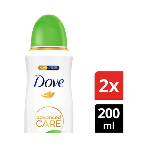 DOVE Advanced care go fresh Desodorante en spray para mujer con protección antitranspirante hasta 72 horas 2 x 200 ml.