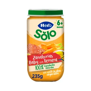 HERO Solo Tarrito de zanahorias baby con ternera (textura suave), a partir de 6 meses 235 g.