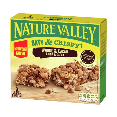 NATURE VALLEY Barritas de cereales de avena y cacao 5 uds, 115 g.