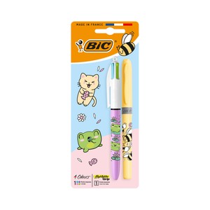 Imagen de Bolígrafo de 4 colores en uno + marcador fluorescente, diseño de dibujos de animales, BIC.